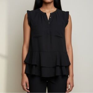 Sheer Chiffon Black Ruffled Sleeveless Blouse